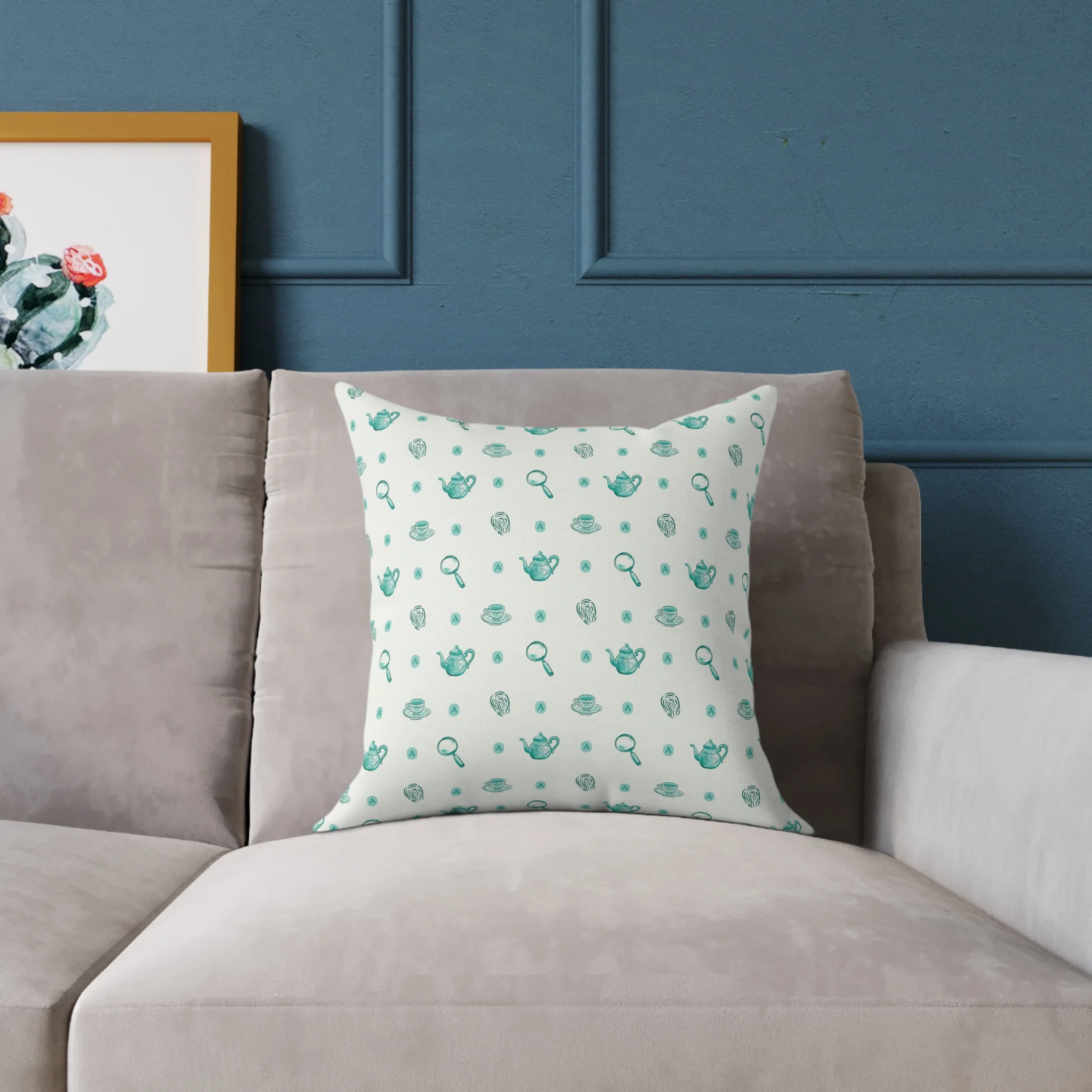 AcornTV Criminally Cozy Tea Pattern Throw Pillow - Image 3