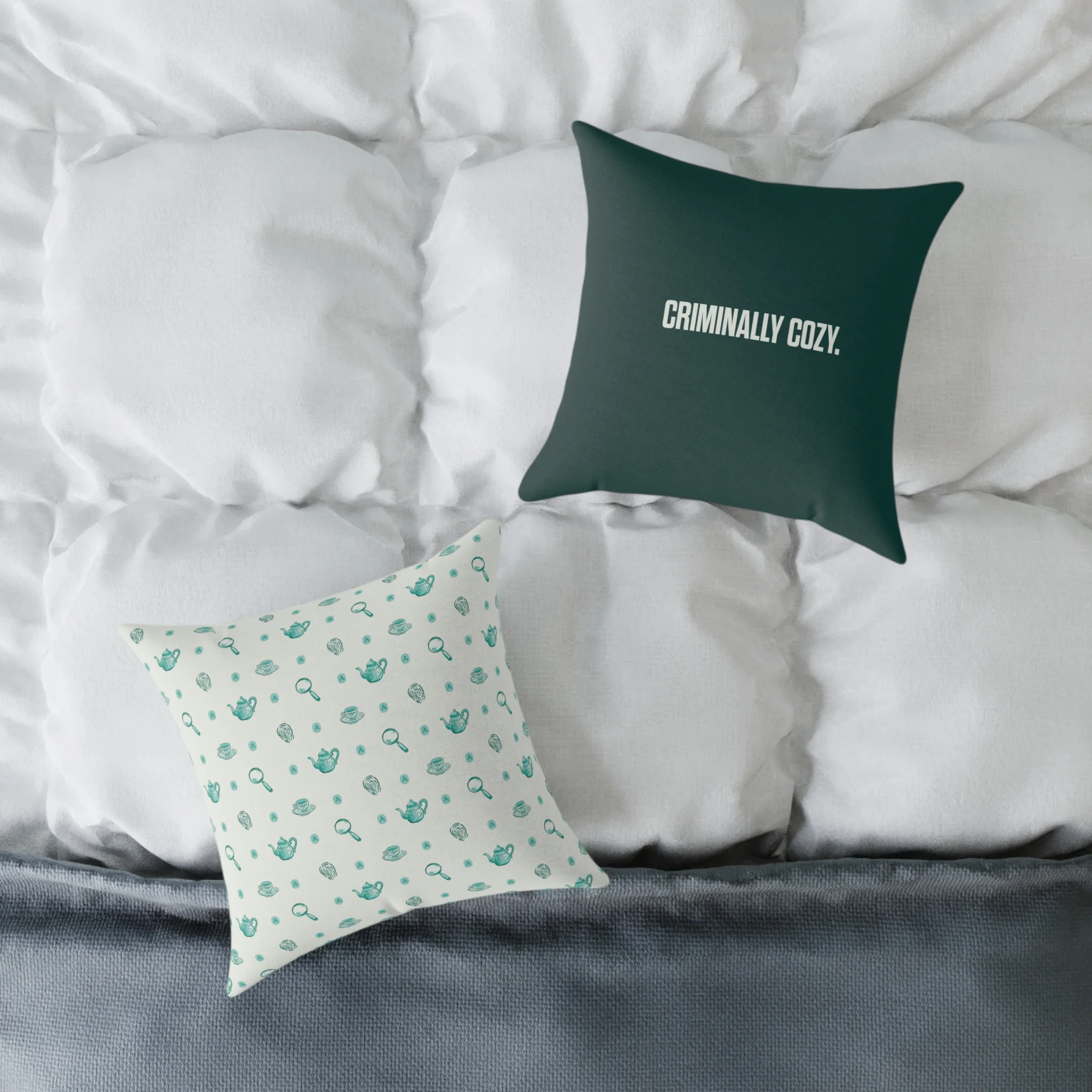 AcornTV Criminally Cozy Tea Pattern Throw Pillow - Image 4